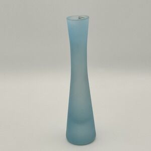 Vintage Hand Blown Portugal Frosted Blue Bud Vase Art Glass Satin Finish
